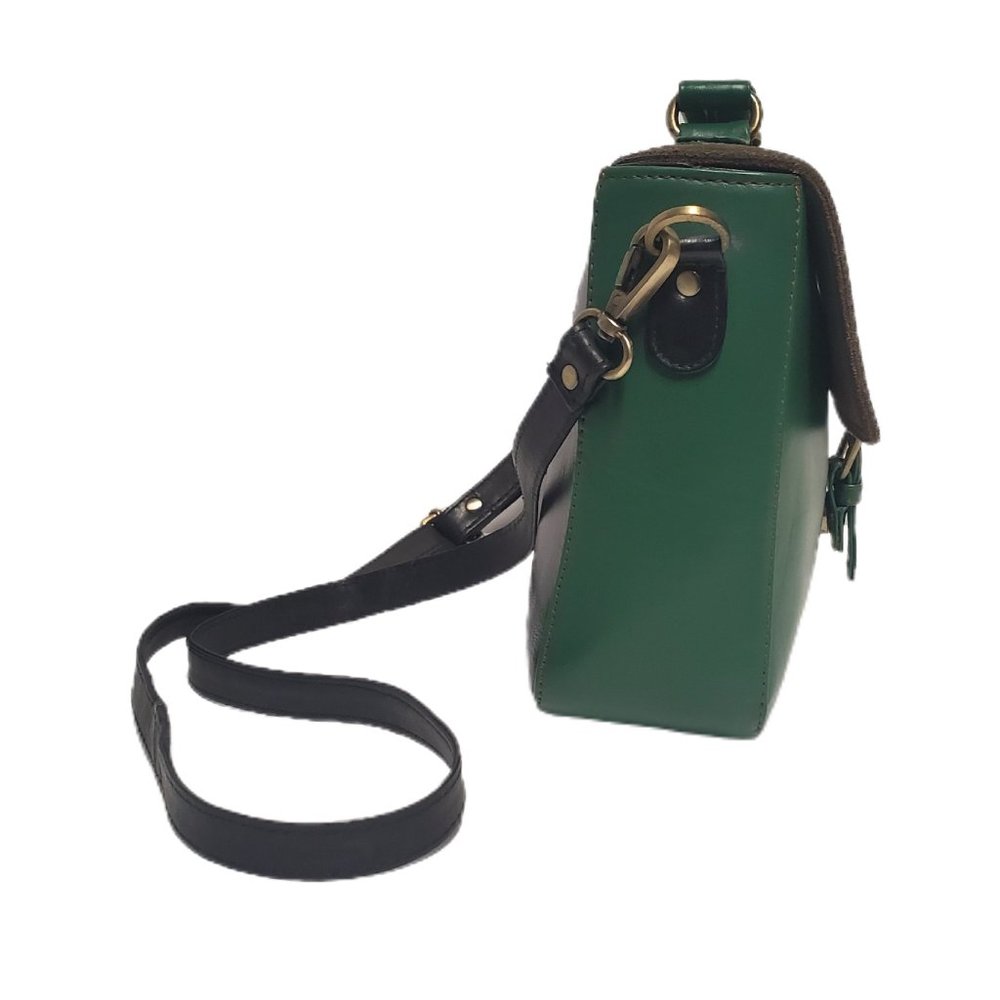 AuGre France Crossbody Bag Green & Black Leather Top Handle 2 Section Satchel - Picture 7 of 14